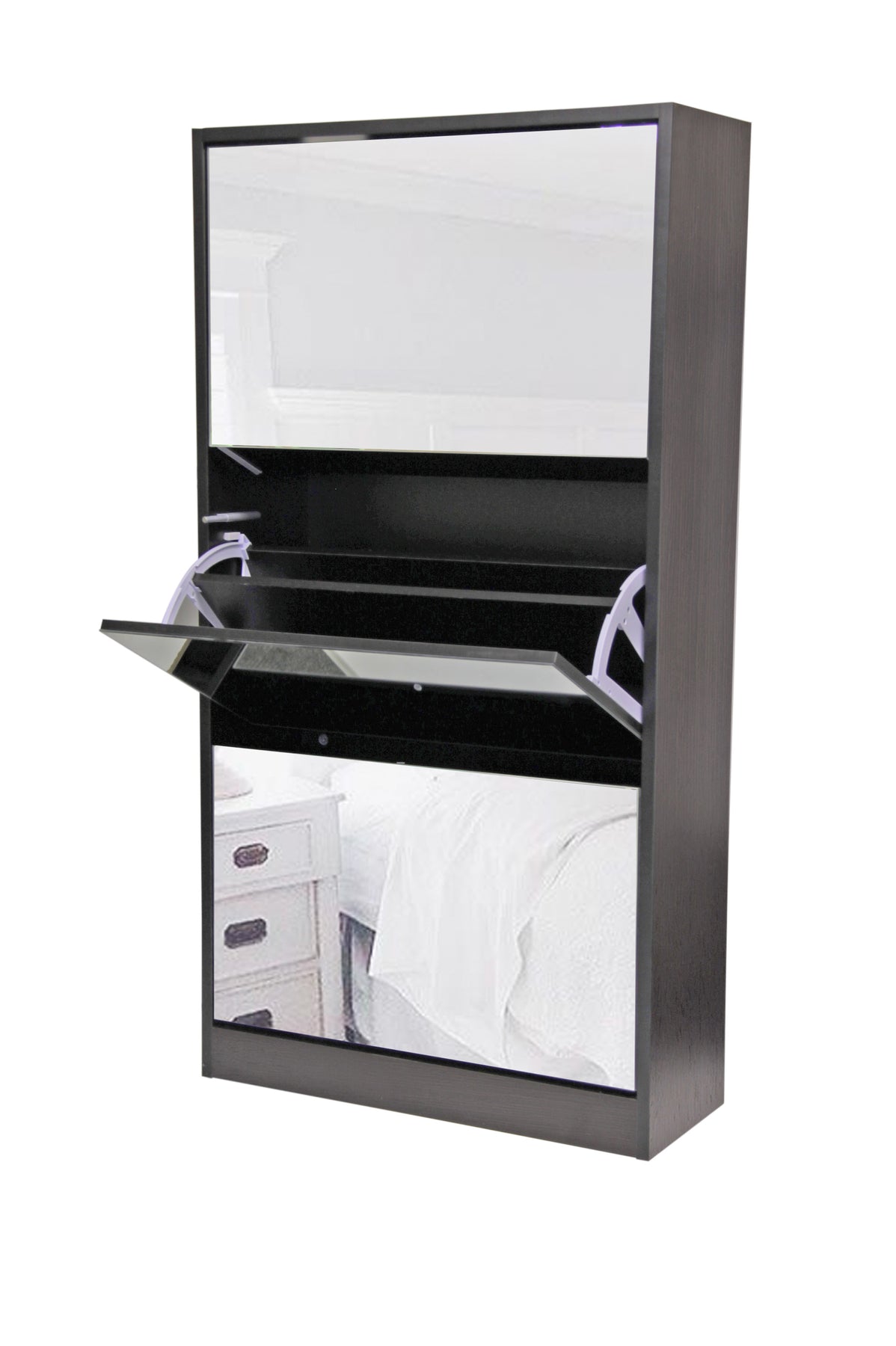 Fine Living Mirror Shoe Cabinet - 3 Tier - Wenge