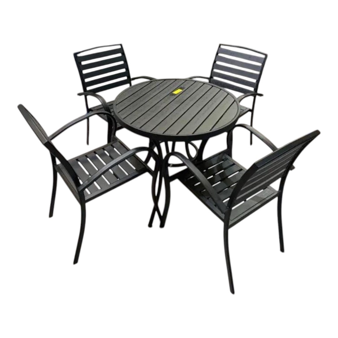 MFurn Hawaii 5pc Seater Round Patio Dining Set Black