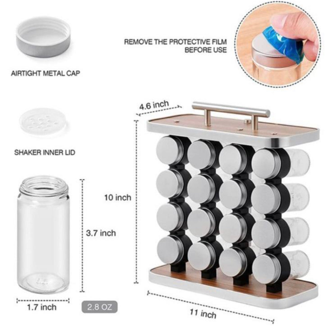 Spice Rack Stainless Steel Seasoning Cans 16 sets