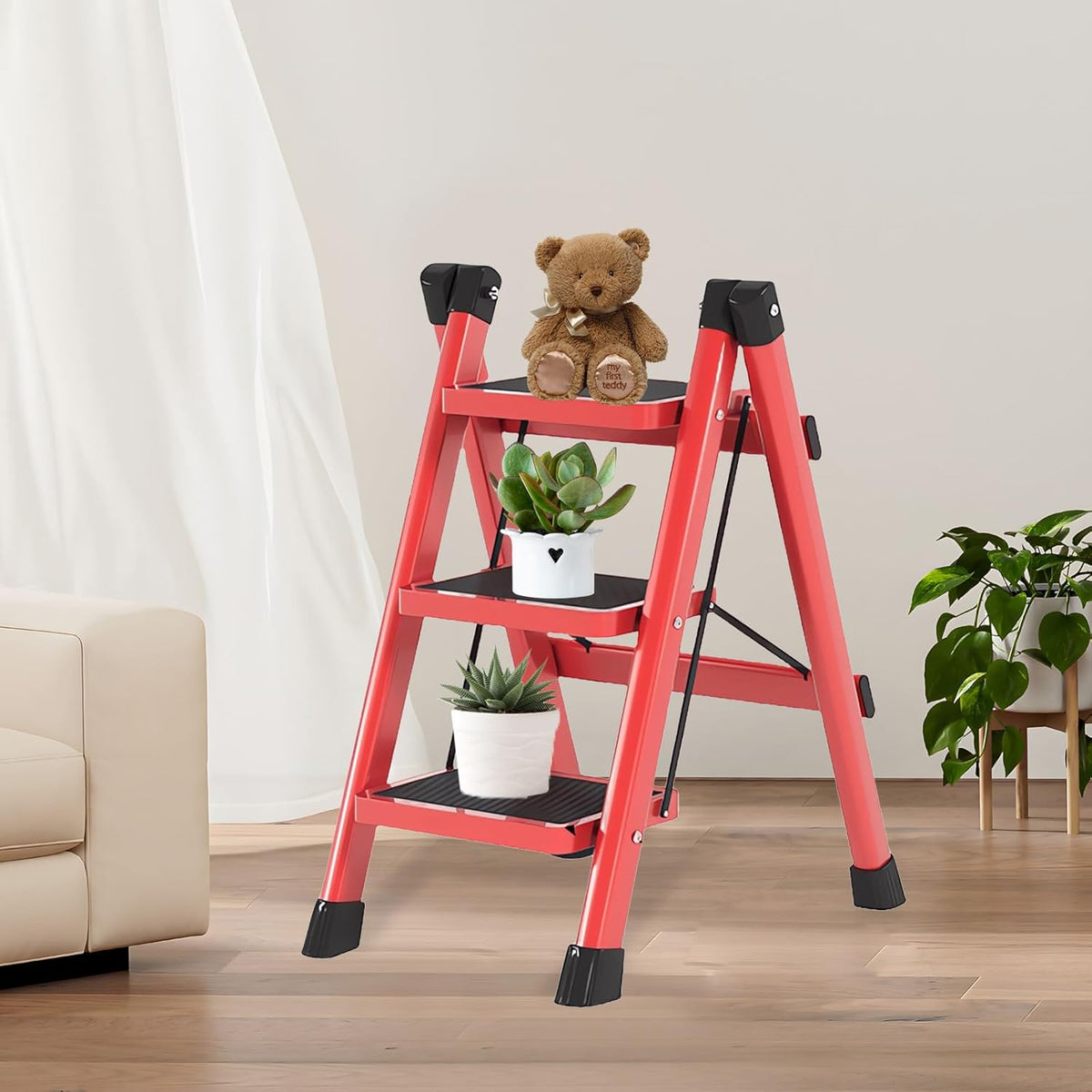 MHome Aluminium Folding Step Ladder – 3 Step Portable Lightweight Ladder