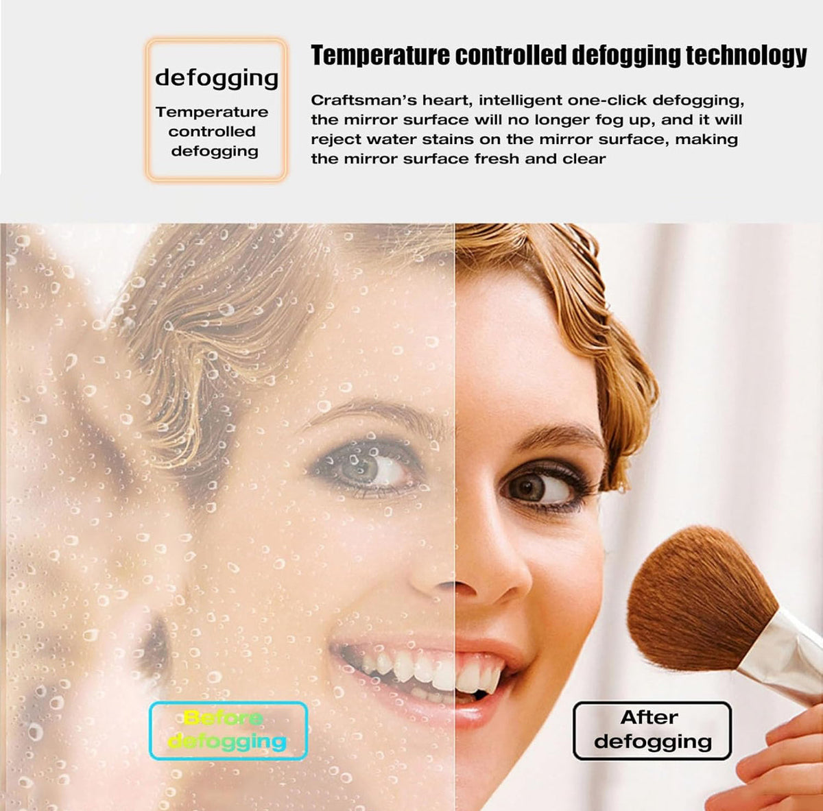 LED Bathroom Mirror, Wall Mounted Multifunction Bathroom Vanity Mirror with LED Lights Energy-Saving Illuminated Mirror