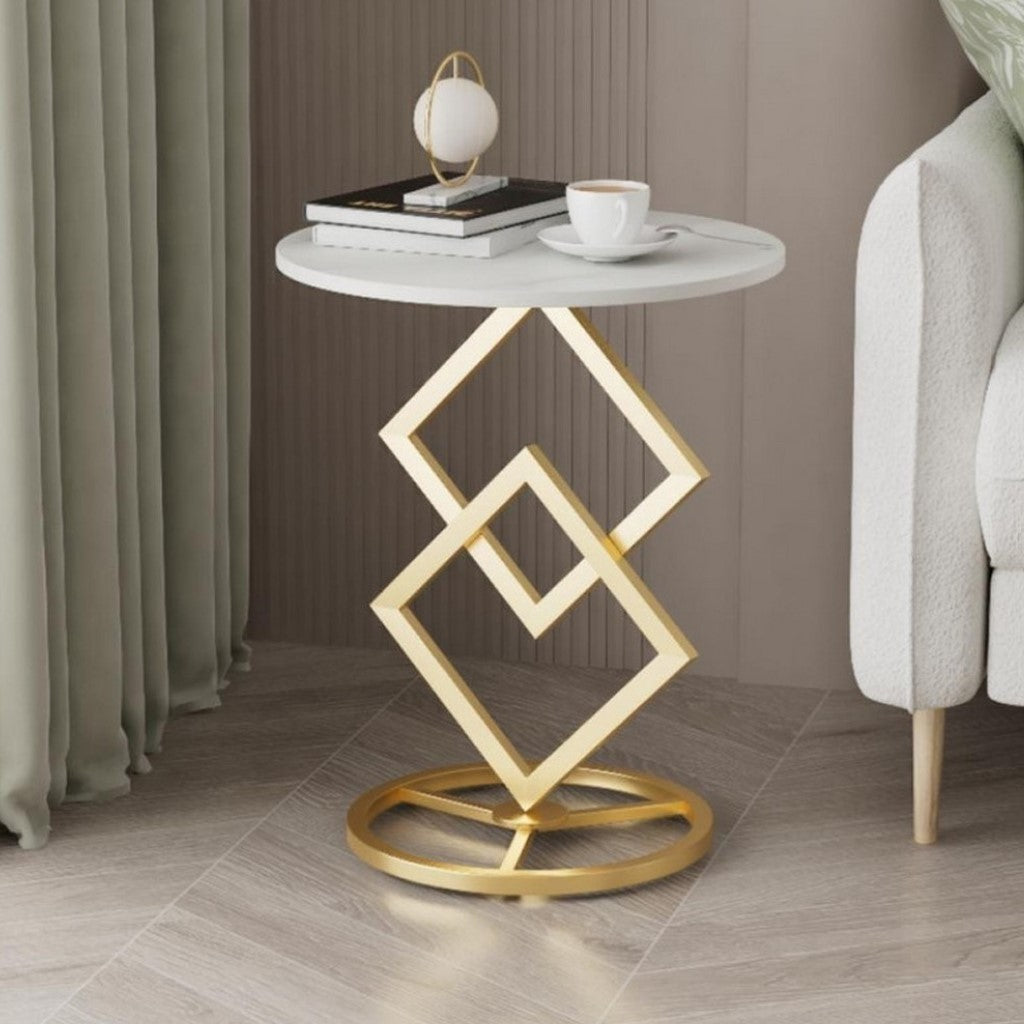MFurn Nordic Style Marble Wood, Gold & White Side Table