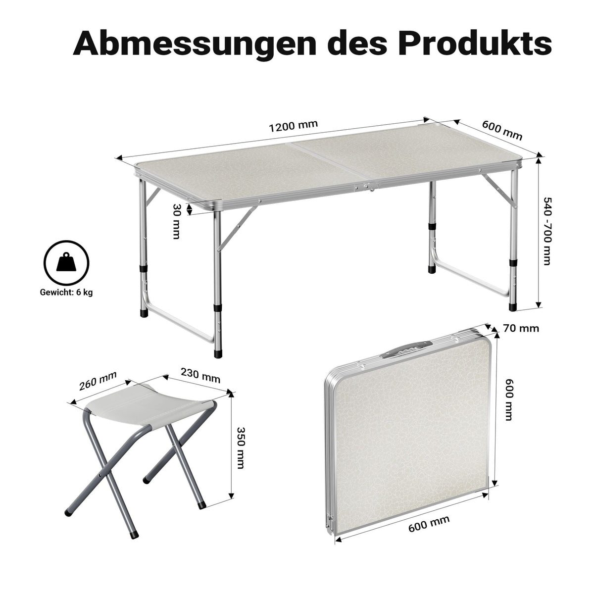 MFurn Portable Folding Camping Table Inc 4 Foldable Chairs