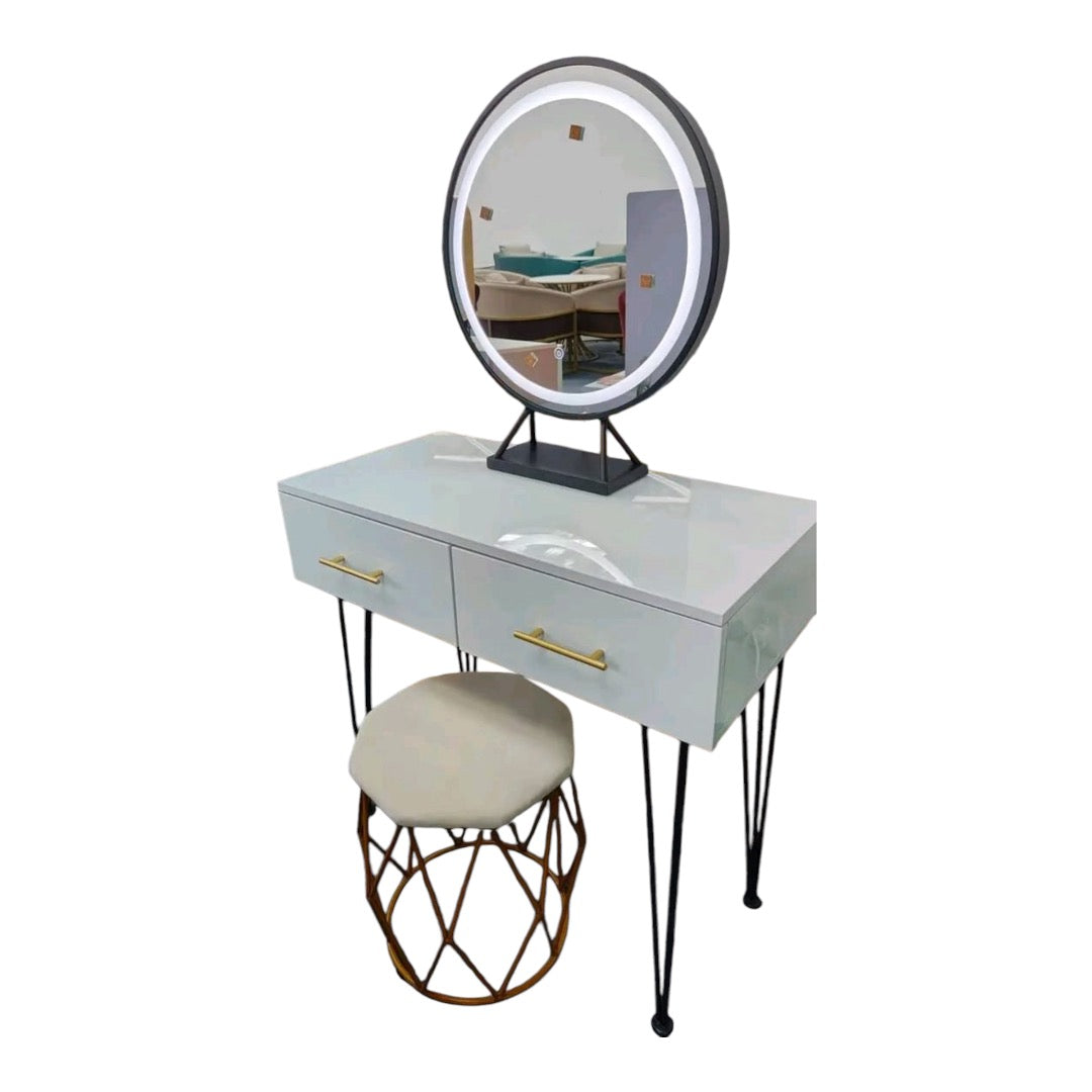 Nordic Modern Dressing Table With LED Mirror & Stool