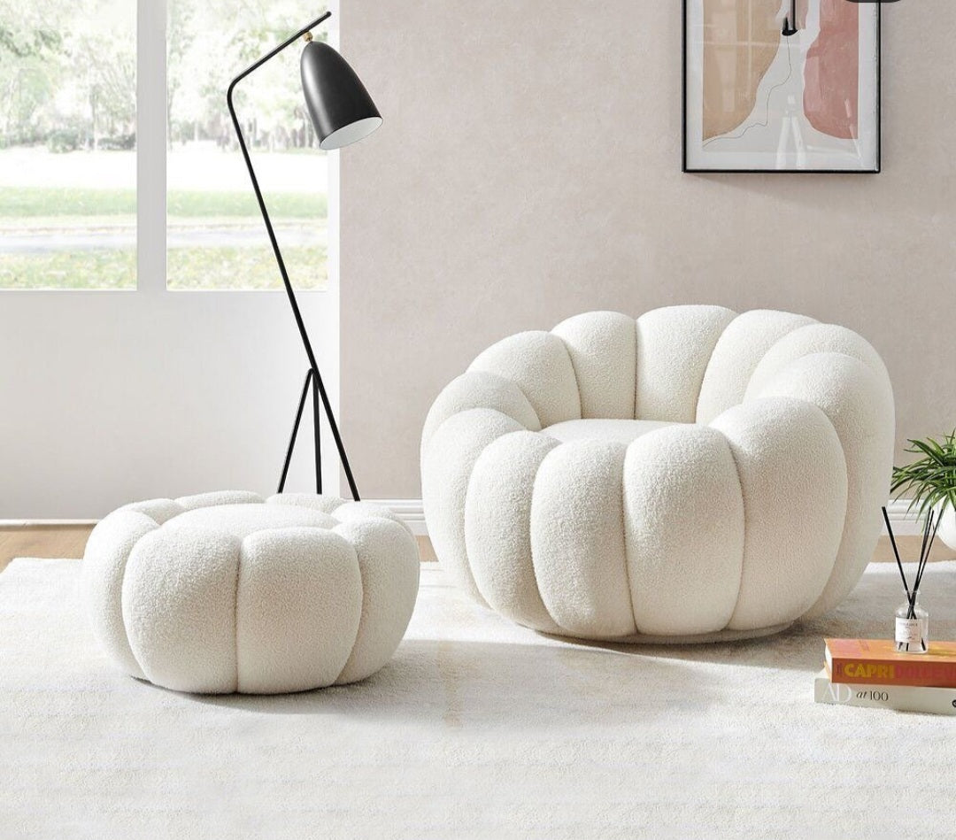 Cloud boucle lazy chair/ottoman set