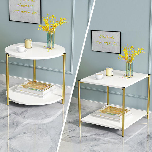 MFurn Modern Wooden Coffee Table – 2-Tier Side Table with Metal Legs
