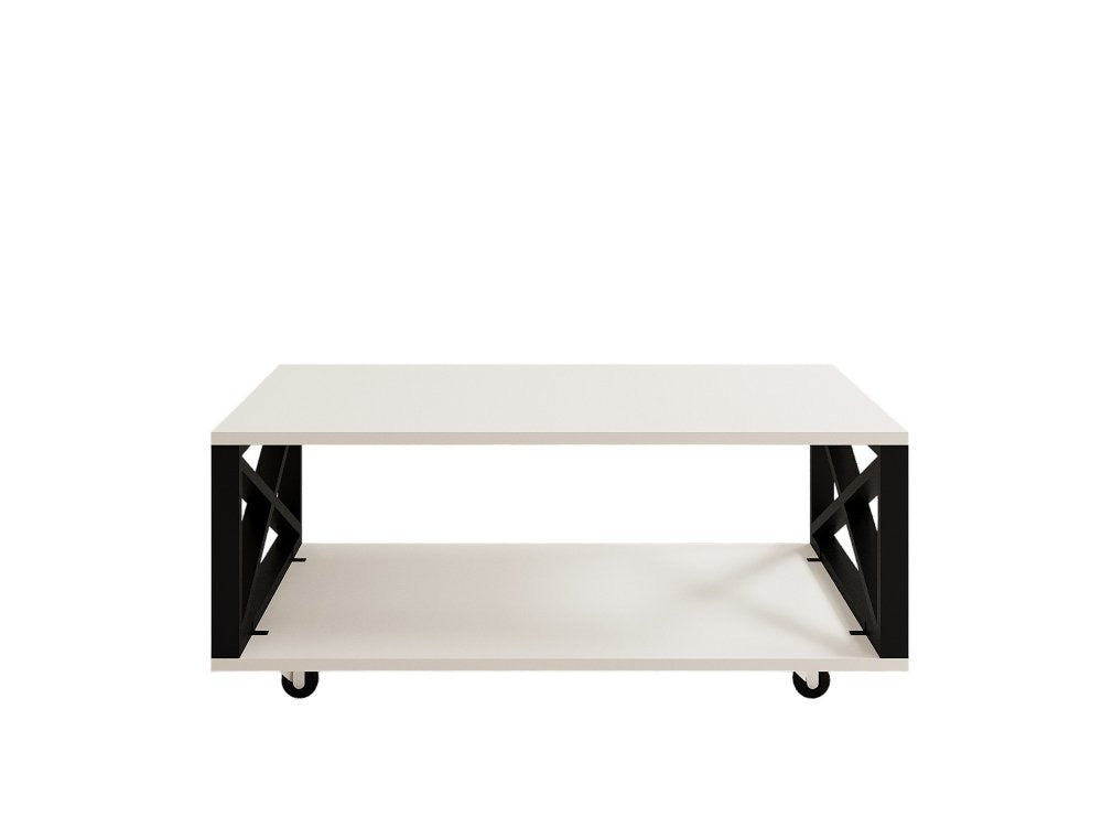MFurn Modern Black Coffee Table – Metal Frame with Marble Effect Top