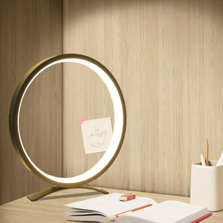 Modern Circle Nightstand Lamp,LED Warm Light Table Lamp for Bedroom Bedside,3 Colors Metal Desk Lamp for Living Room,Dimmable Reading Table Lights for Night Stand on Side & End Tables