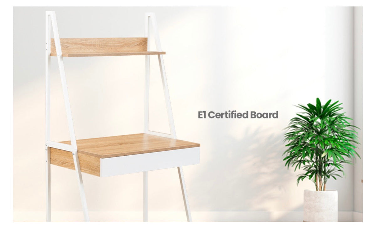 MFurn Ladder-Style Study Desk with Shelves – Modern White