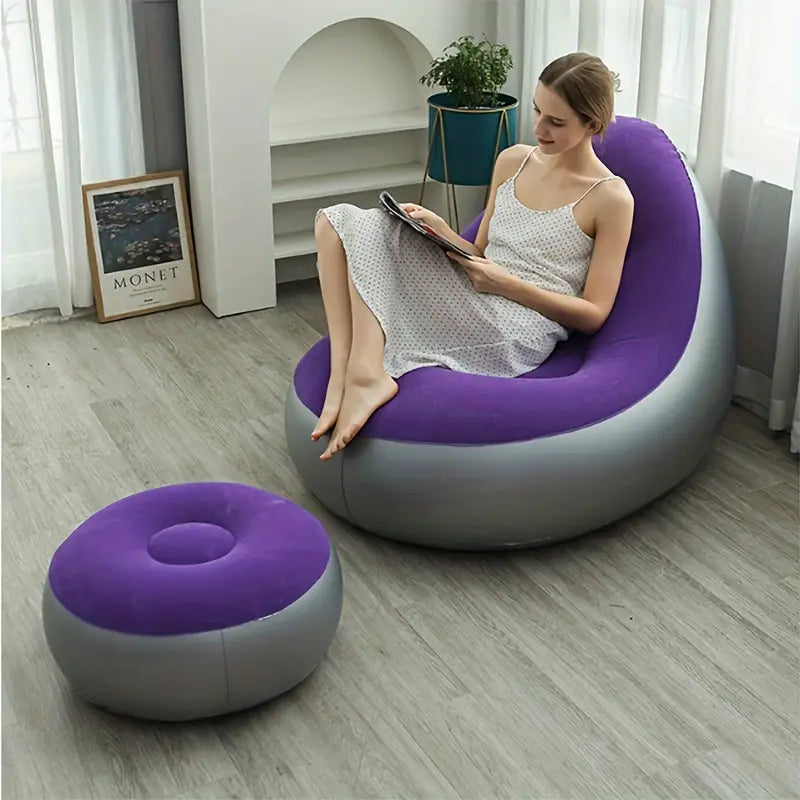 MHome Inflatable Lounge Chair for Adults with Foot Stool – Folding Portable Lazy Sofa
