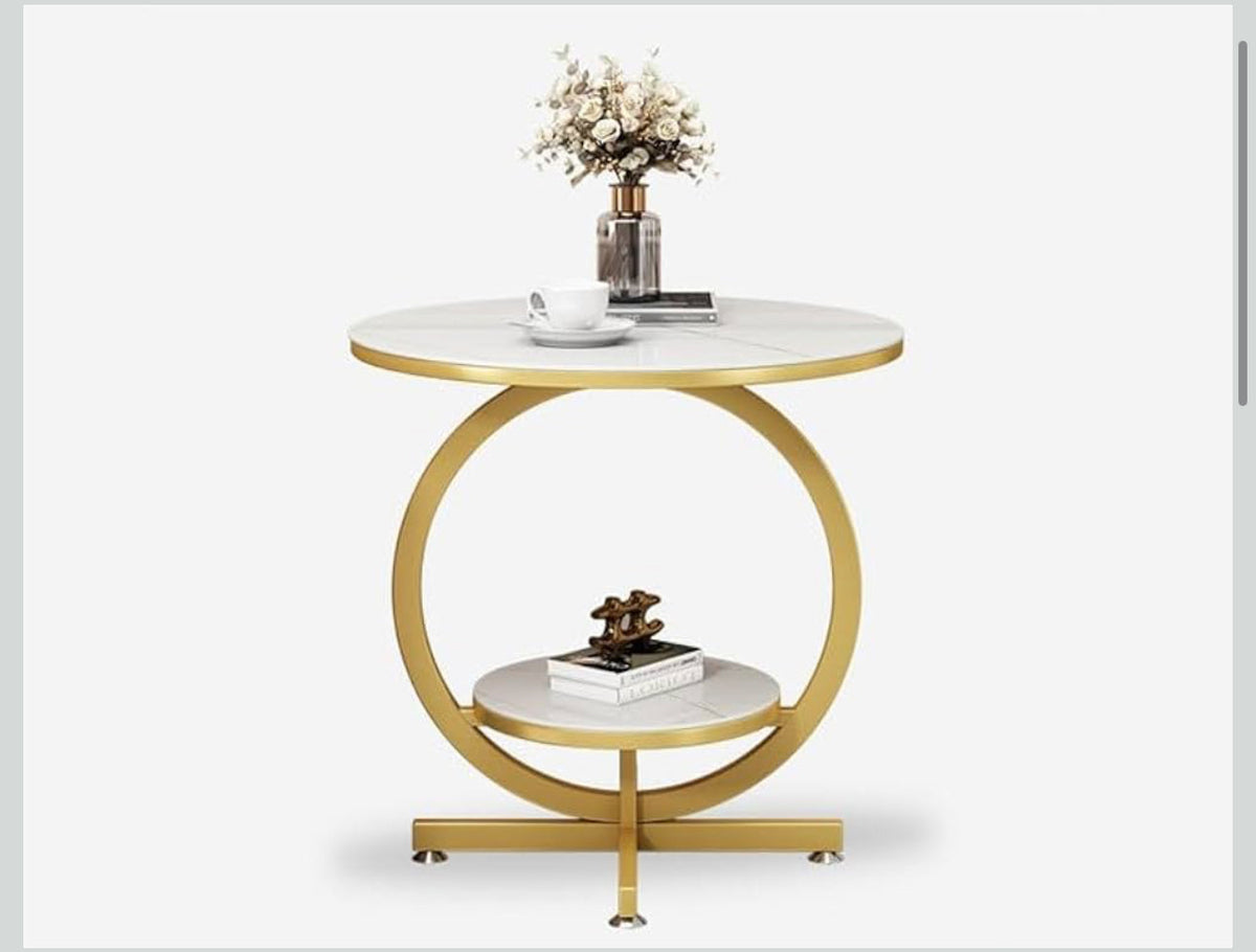 MFurn Luxury Side Table – Golden Metal Frame with Marble Surfac