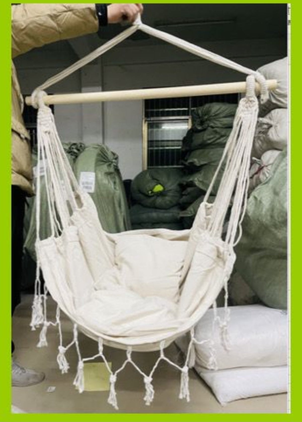 Hammock Chair Swing Removable Support Rod, Hanging Hardware Kit, with Side Pockets for Indoor and Outdoor Home Bedroom