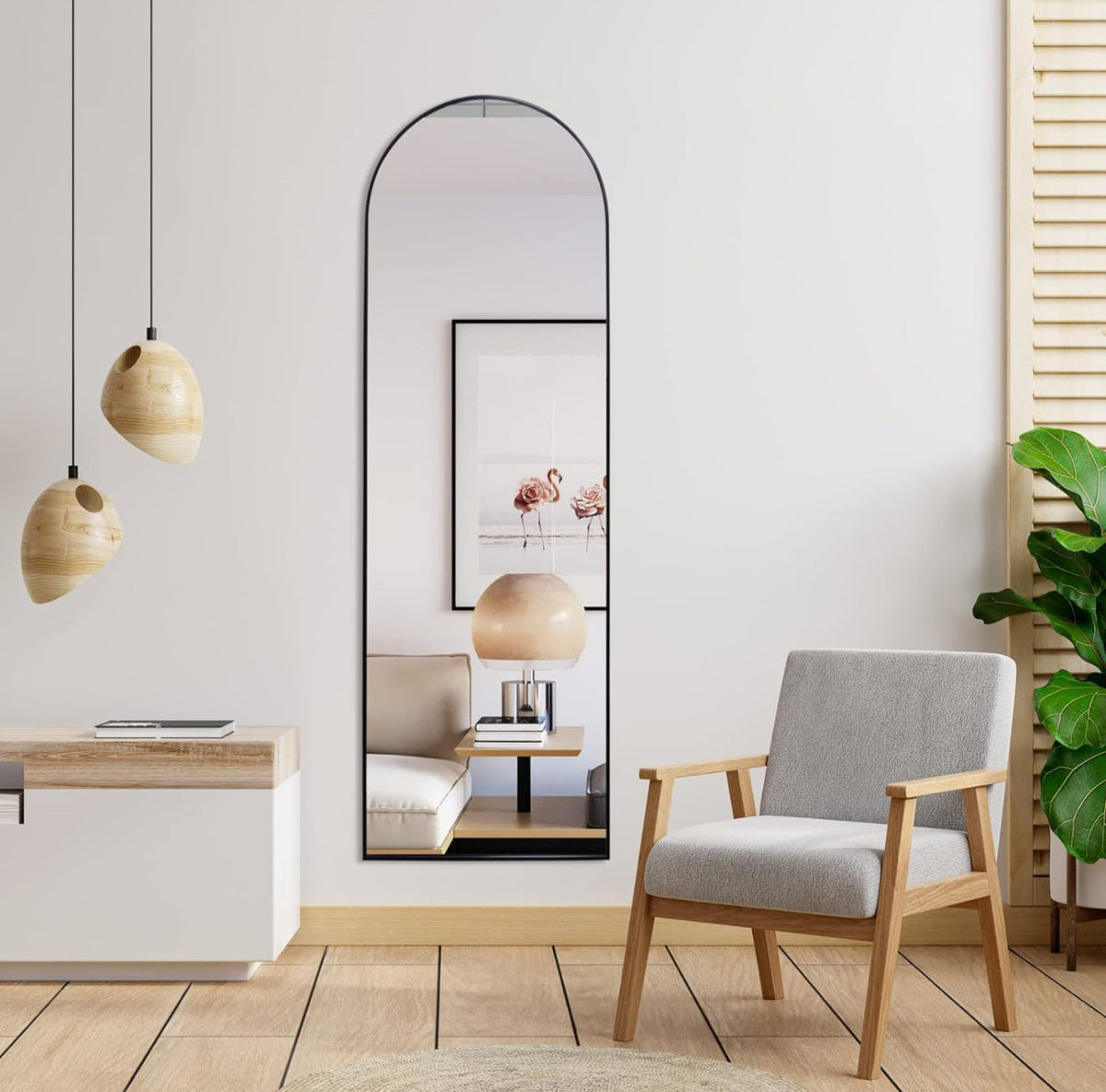 Full Length Mirror Standing or Wall Arched Design Full Length Mirror for Bedroom Wall Mirror with Aluminum Alloy Frame 160x50cm