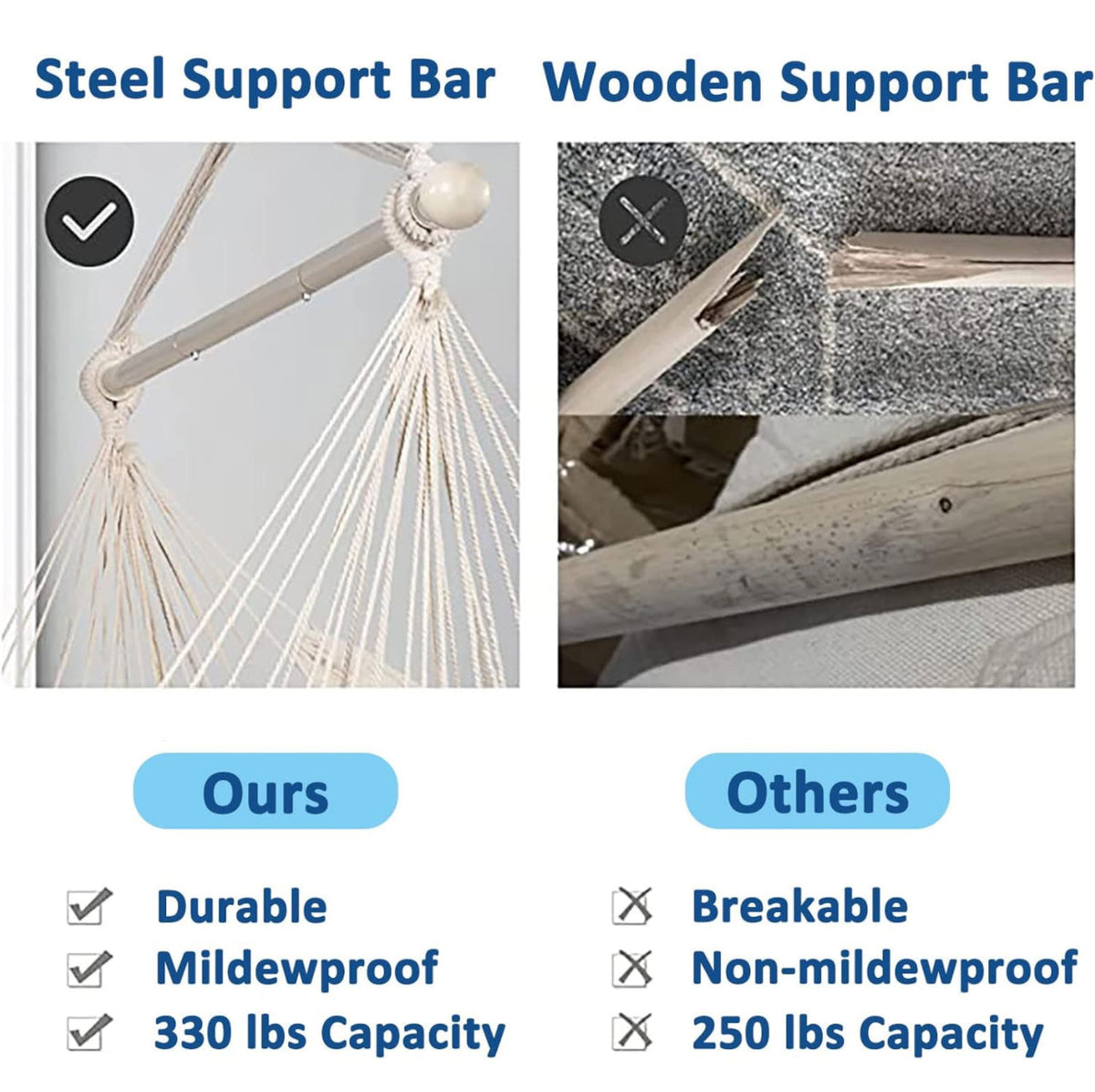 Hammock Chair Swing Removable Support Rod, Hanging Hardware Kit, with Side Pockets for Indoor and Outdoor Home Bedroom