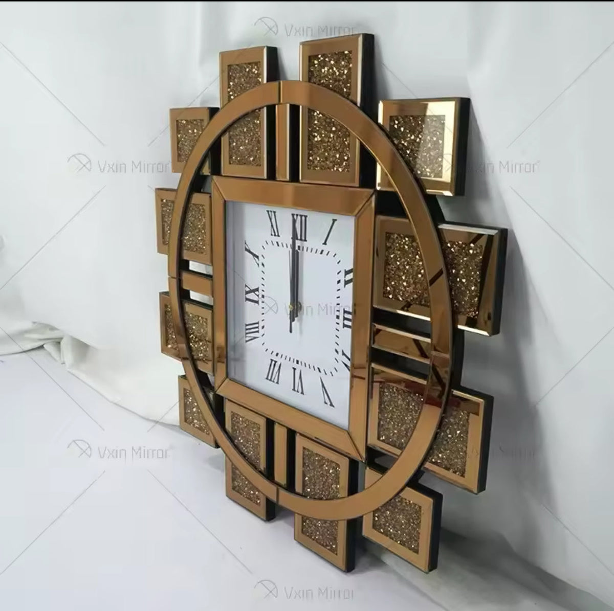 Mirror Wall Clock Modern Design Big Size Diamond Wall Clocks Home Decor Silent Luxury Gold Glass Living Room Decoration Gift