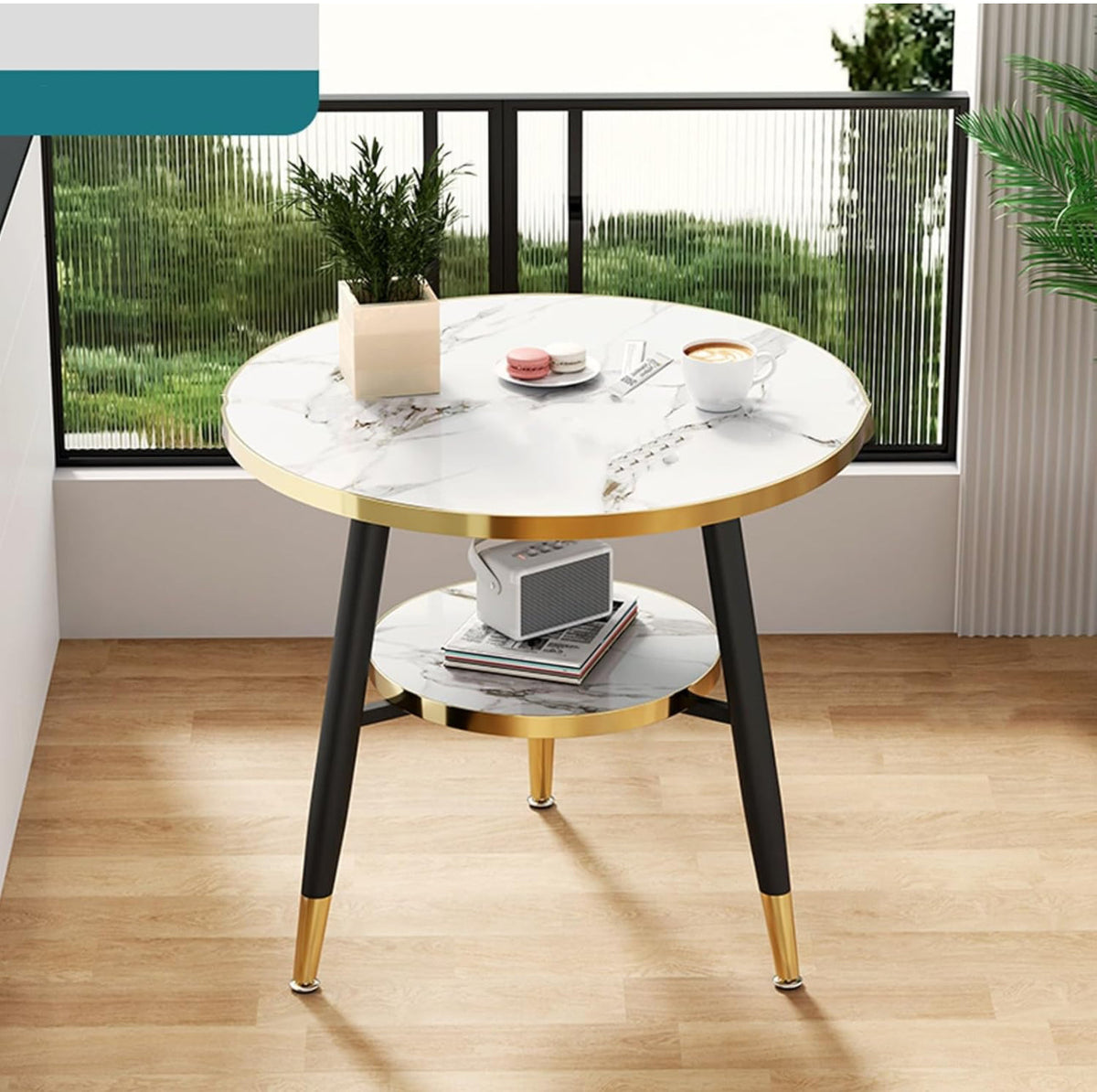 Round Coffee Table, 2-Tier Side Table Living Room, End Table Round with Storage, Modern Drink Side Table 2pc Set- Various Options
