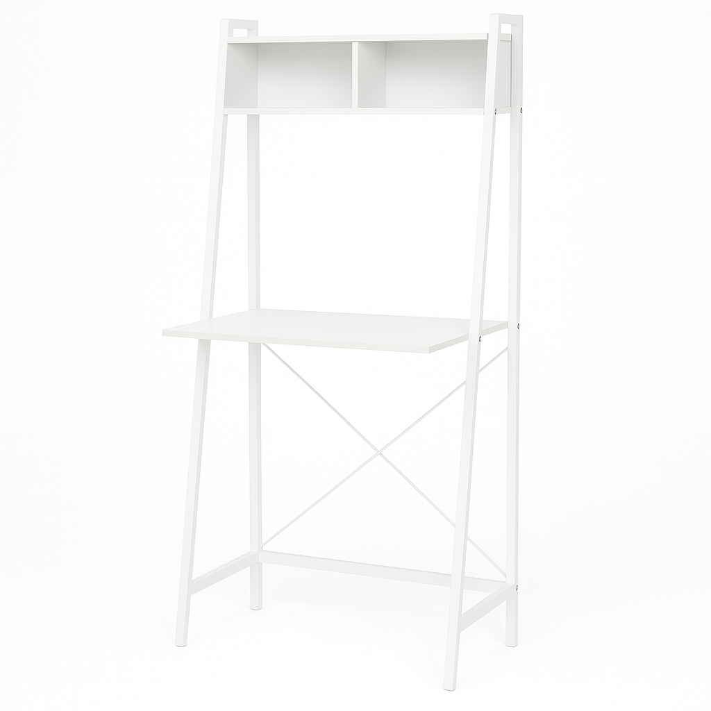 MFurn White Ladder-Style Study Desk with Shelves