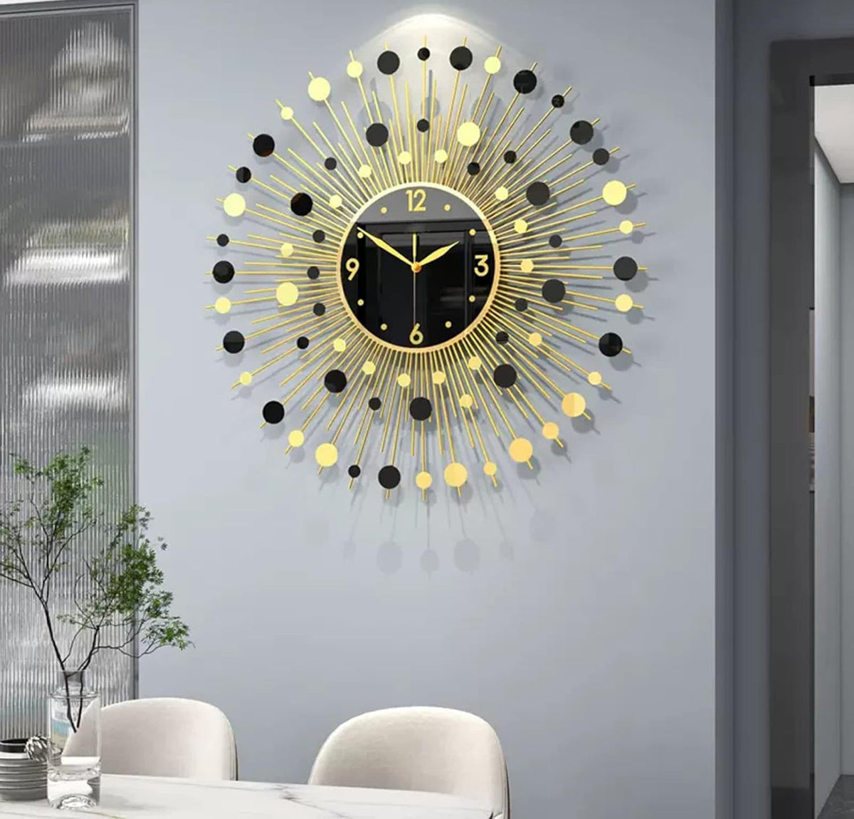 Classic Sun Burst Metal Wall Clock Living Room Decoration Silent Battery Operated Clock,60 x 60 cm