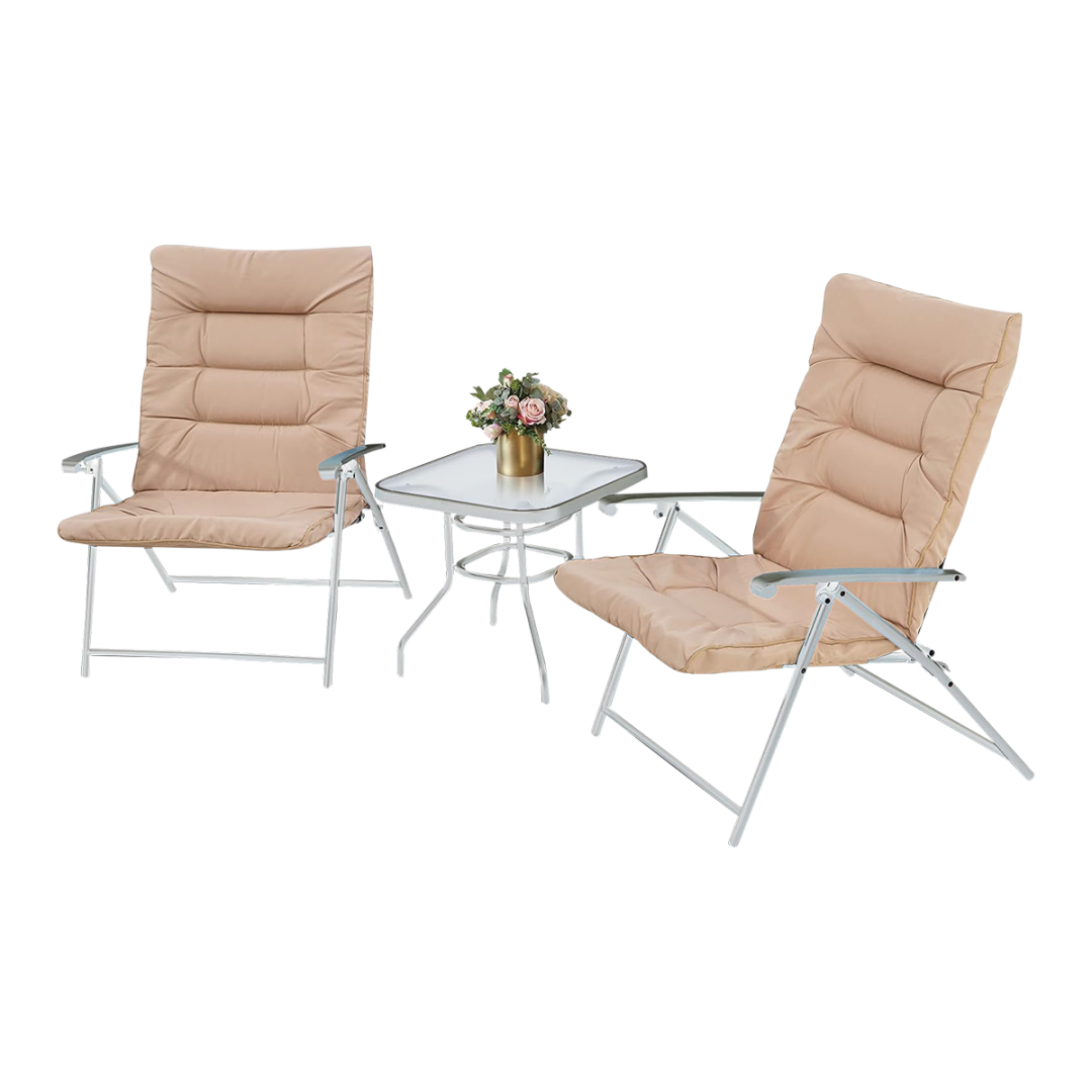MFurn Ventura 3 Piece Folding Patio Set With Padded Chairs And Table