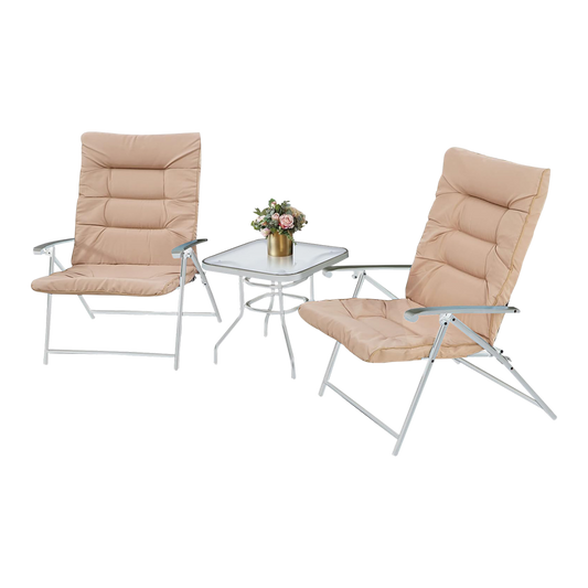 MFurn Ventura 3 Piece Folding Patio Set With Padded Chairs And Table