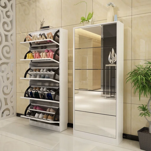Mirrored shoe storage cabinet