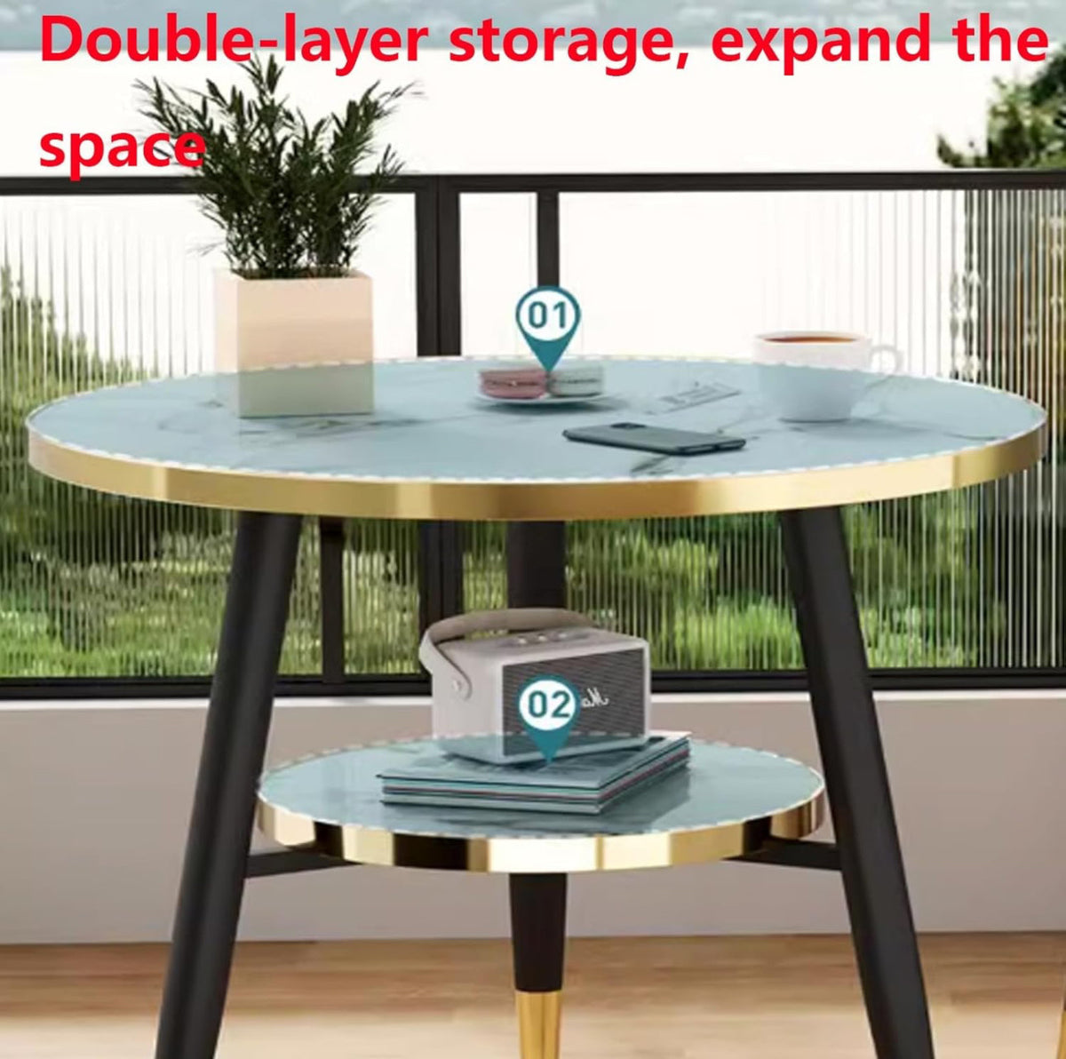 Round Coffee Table, 2-Tier Side Table Living Room, End Table Round with Storage, Modern Drink Side Table 2pc Set- Various Options