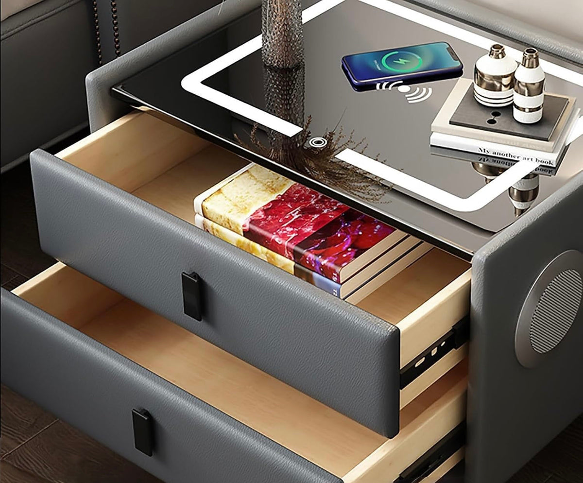 MFurn Smart Bedside Table with Speaker & Wireless Charging – Modern LED Nightstand