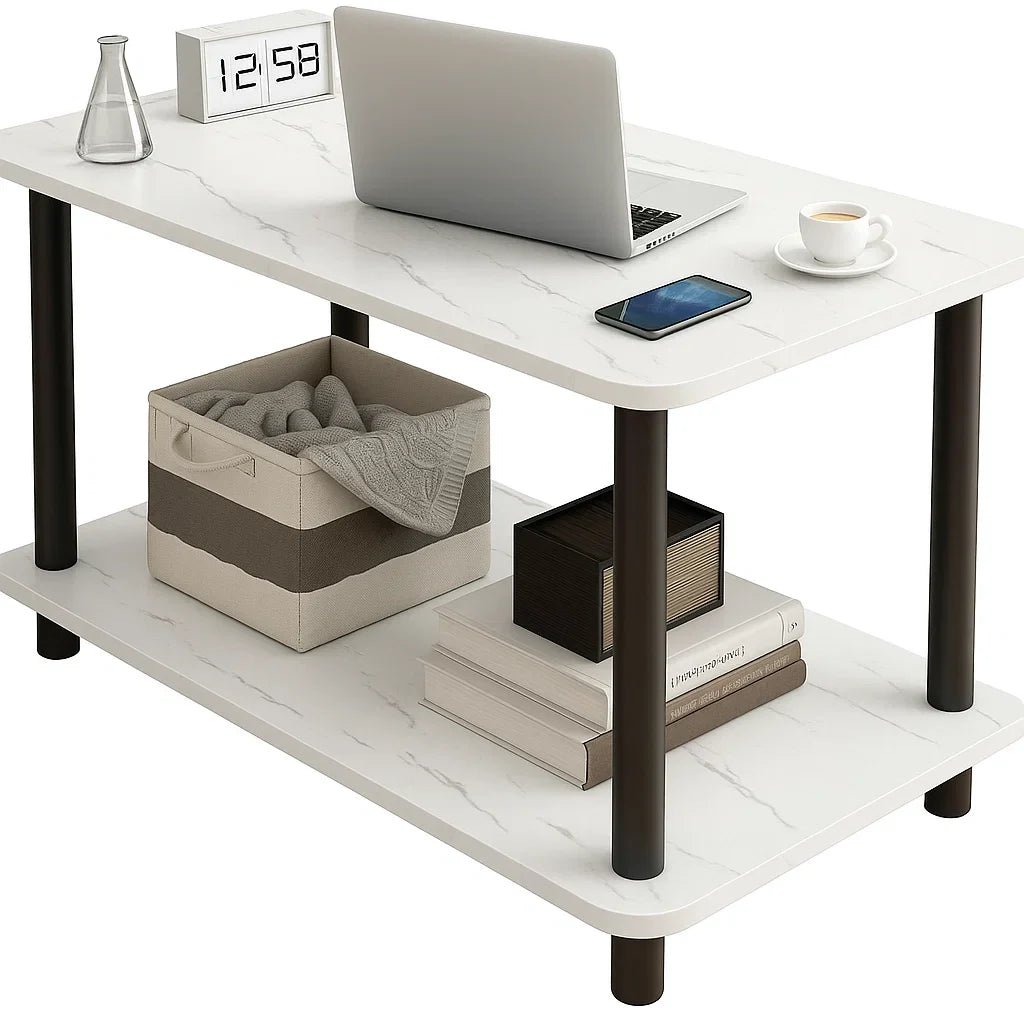 MFurn 2-Tier Faux Marble Coffee Table – Modern Living Room Storage Design