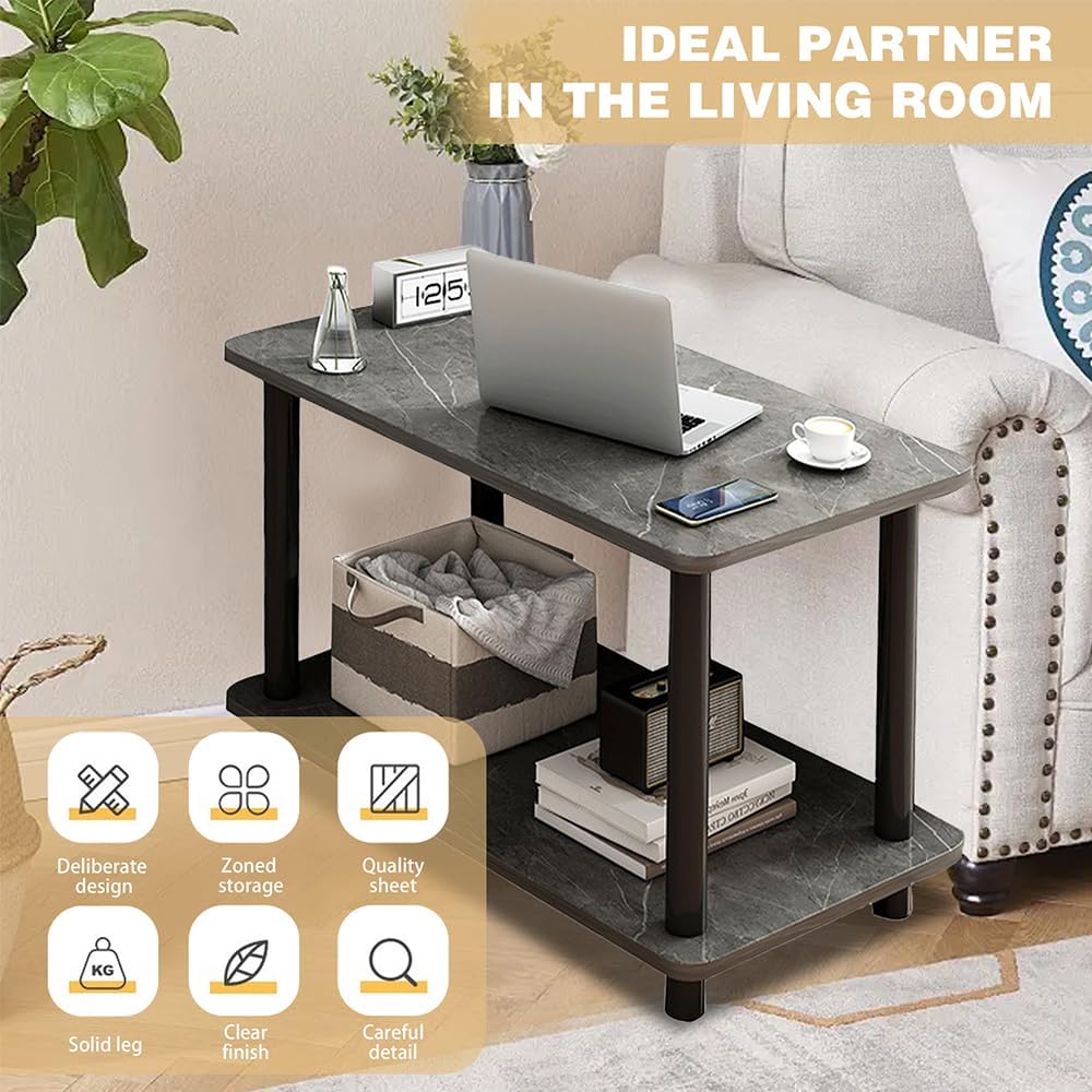 MFurn 2-Tier Faux Marble Coffee Table – Modern Living Room Storage Design