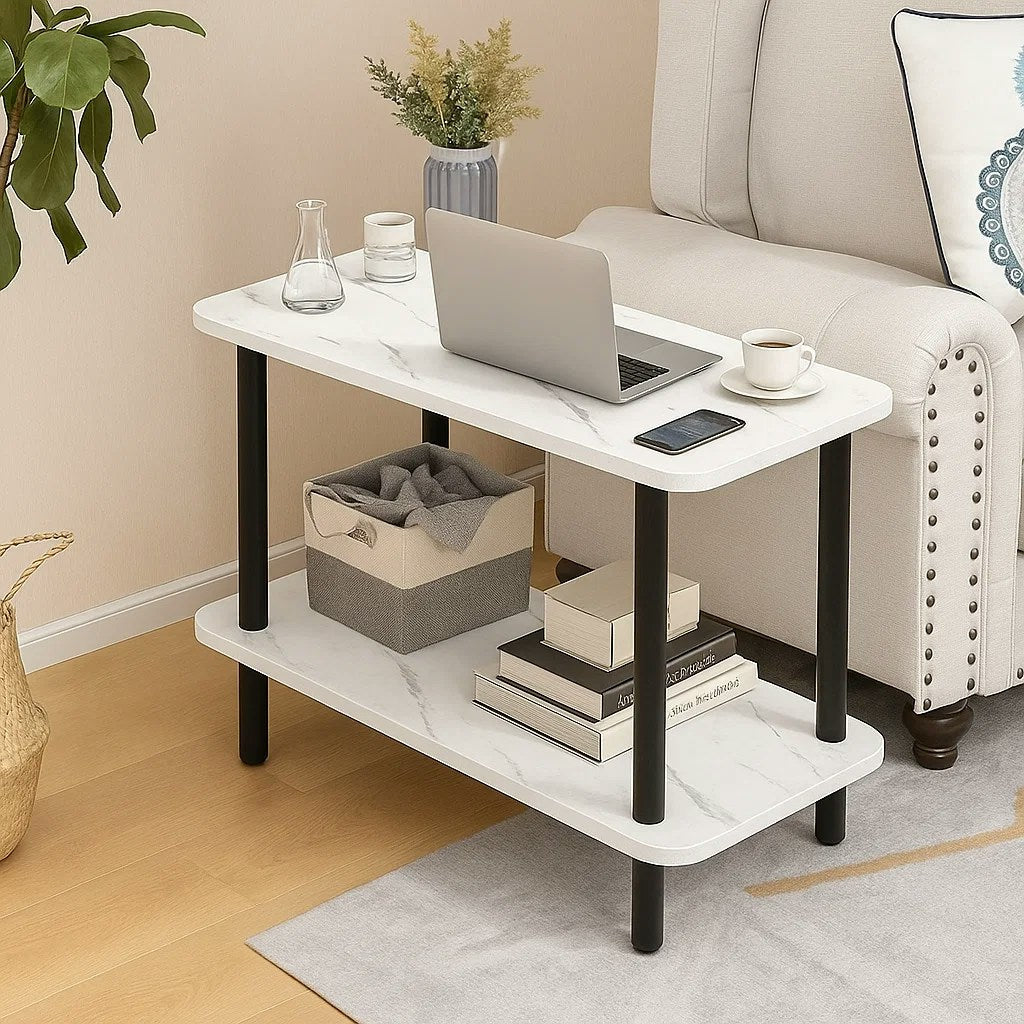 MFurn 2-Tier Faux Marble Coffee Table – Modern Living Room Storage Design