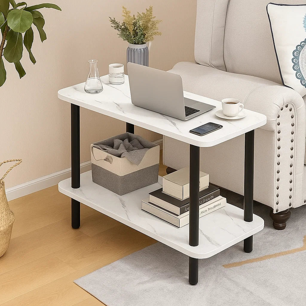 MFurn 2-Tier Faux Marble Coffee Table – Modern Living Room Storage Design