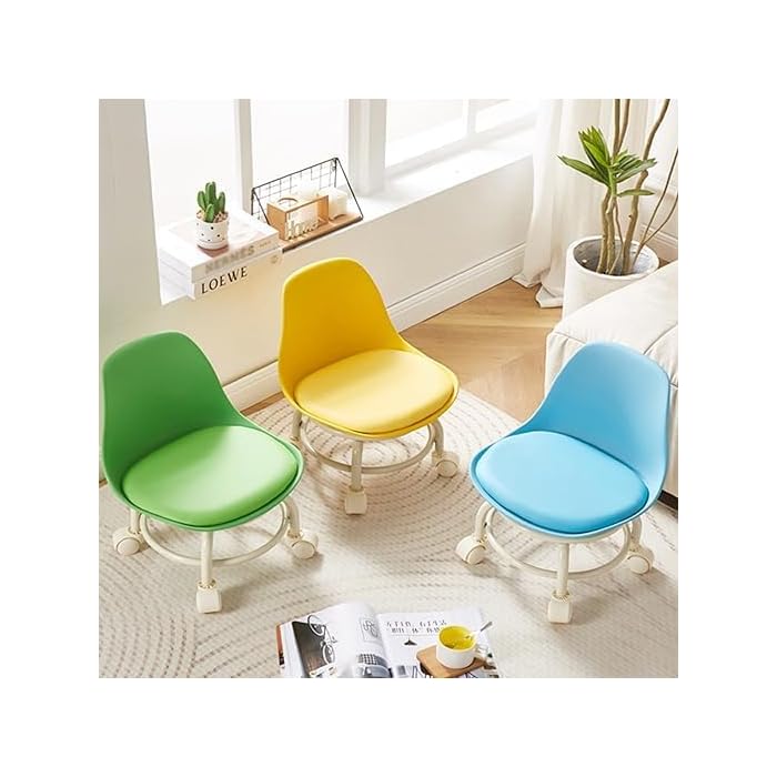 Low Chair Stool, Load Capacity Children's Stool, Backrest, Small, Living Stool, Low Chair, Small, Nappa Leather Fabric, Thick, Waterproof, Quiet Casters, 360 Degree