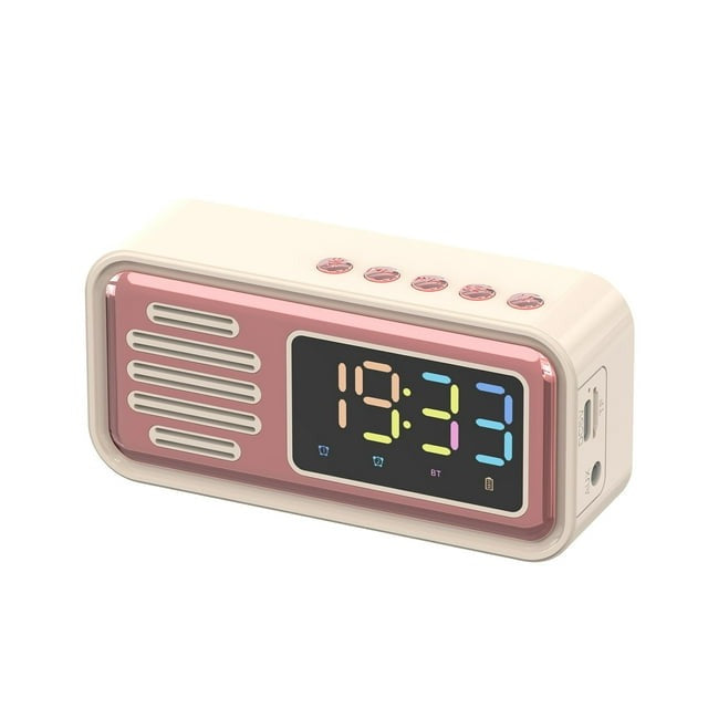 Retro Alarm Clock with 3W Bluetooth 5.0 Speaker and Color LED Display