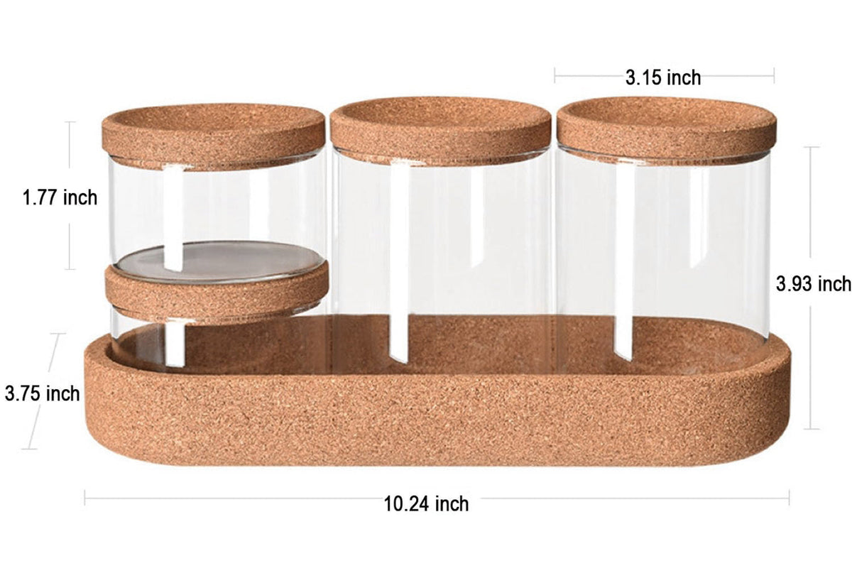 MHome 4-Pack Glass Jars with Cork Lids & Base – Multipurpose Organizer & Storage Canister Set
