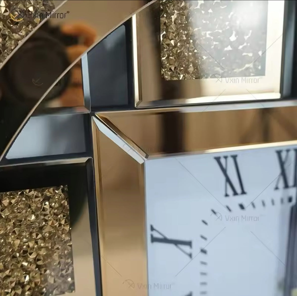 Mirror Wall Clock Modern Design Big Size Diamond Wall Clocks Home Decor Silent Luxury Gold Glass Living Room Decoration Gift