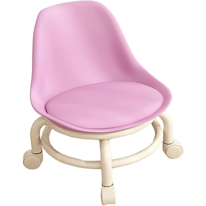 Low Chair Stool, Load Capacity Children's Stool, Backrest, Small, Living Stool, Low Chair, Small, Nappa Leather Fabric, Thick, Waterproof, Quiet Casters, 360 Degree