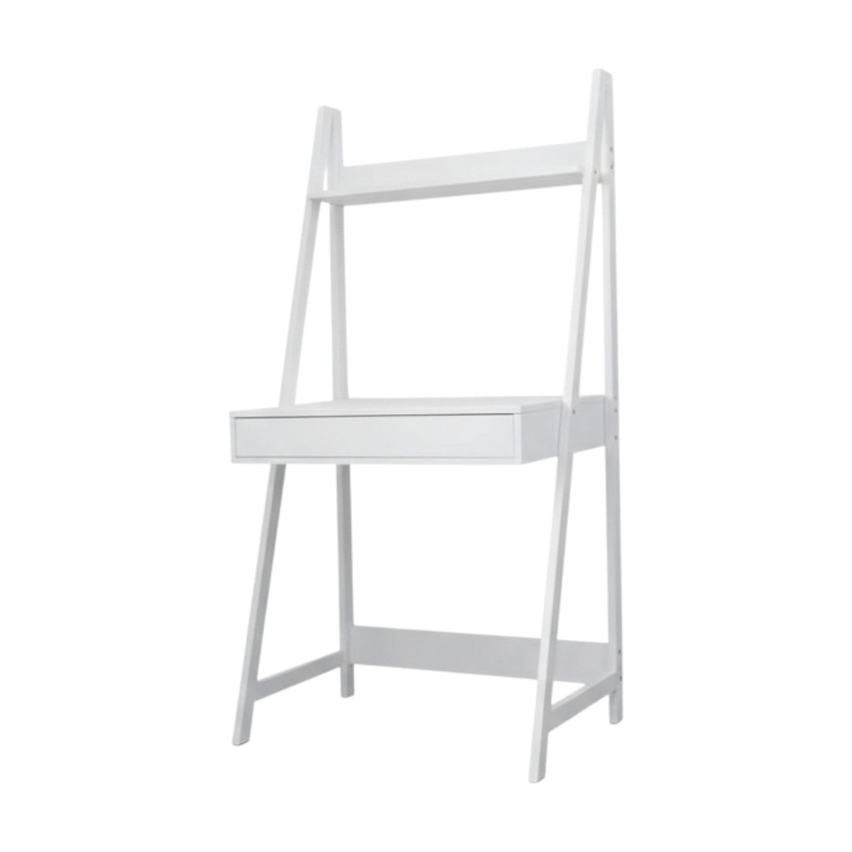 MFurn Modern Ladder Study Desk With Shelf – Wood & White Metal Frame
