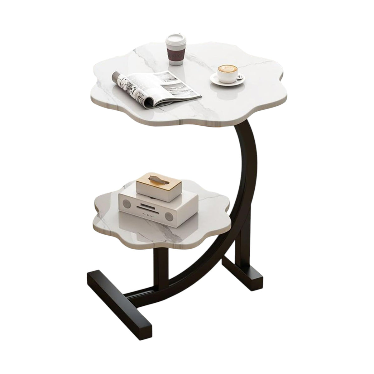 MFurn Double-Layer Flower Nordic Modern Coffee Table – 2-Tier C-Shaped Side Table