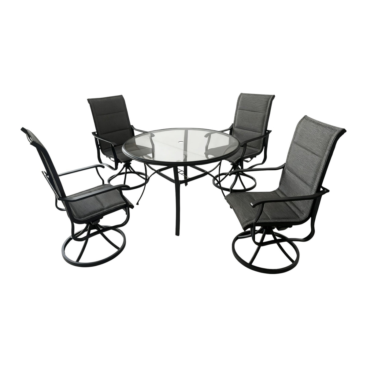 MFurn Glaiza 5-Piece Black & Grey Patio Dining Set with Swivel Chairs
