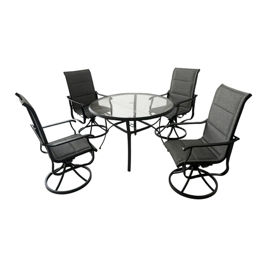 MFurn Glaiza 5-Piece Black & Grey Patio Dining Set with Swivel Chairs