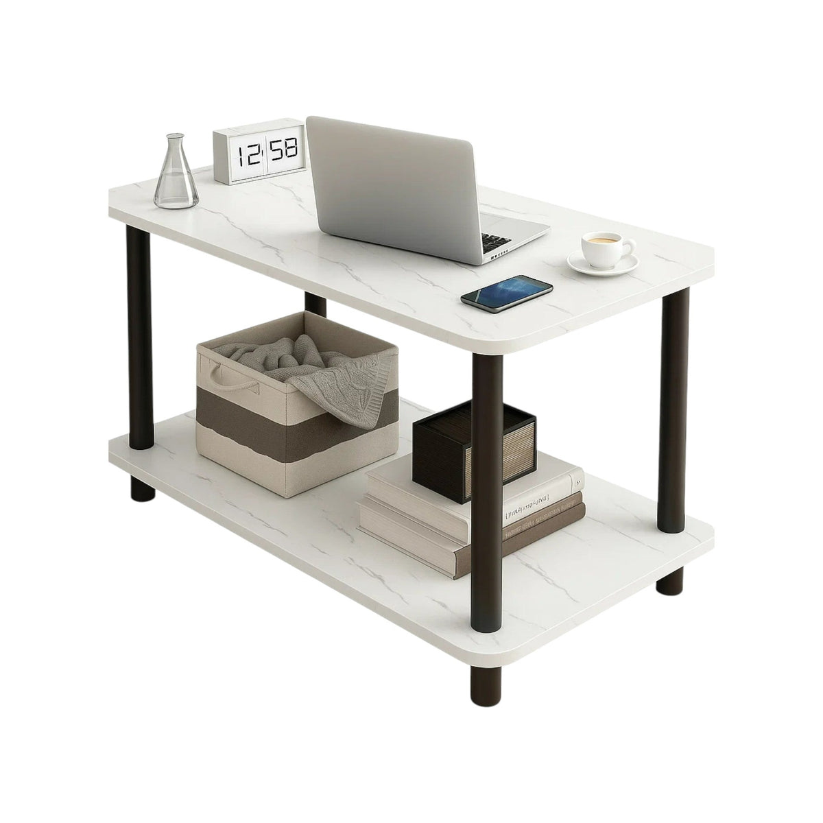 MFurn 2-Tier Faux Marble Coffee Table – Modern Living Room Storage Design