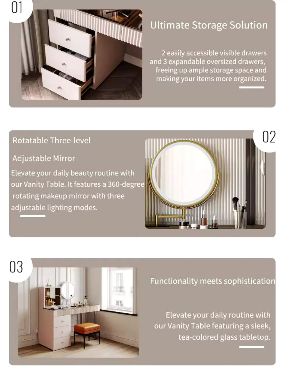 Nordic Style Modern Vanity Dresser With LED Mirror - Available In Brown or White Only PreOrder Sales Available!!!