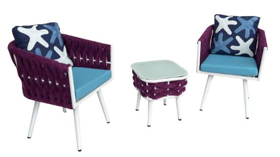 MFurn Delwyn 3-Piece Twist Rope Aluminum Garden Dining Set – Weather & UV Resistant