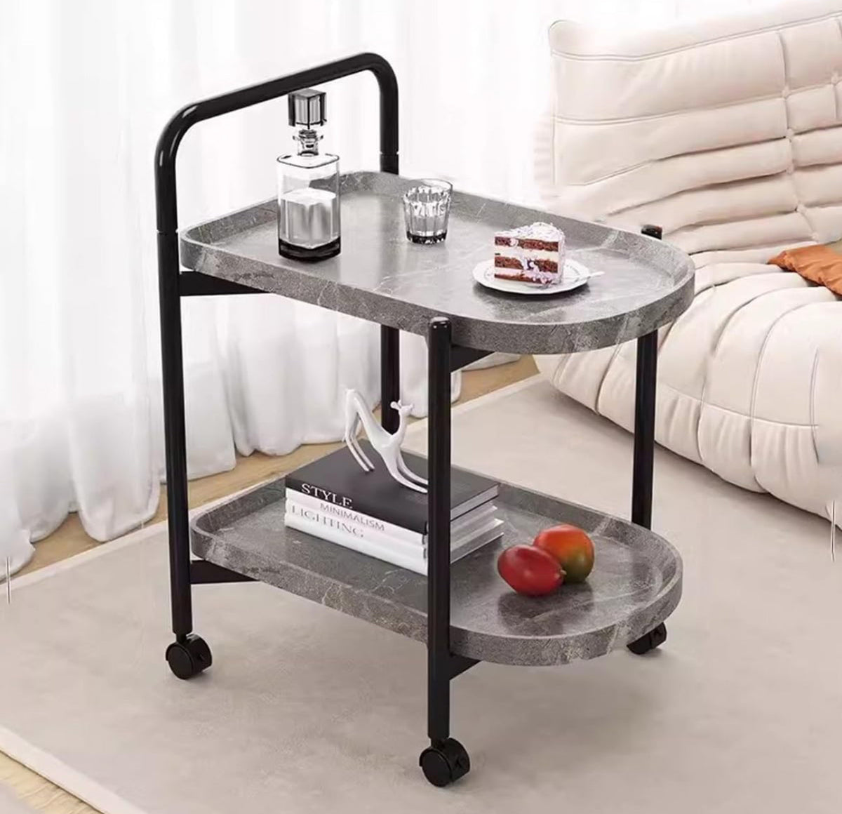 Storage Trolley Cart Removable Side Table with Wheels Multifunctional Storage Organizer for Kitchen Bathroom Living Room Laundry,Utility Rolling Carts 2Tier- Various Options