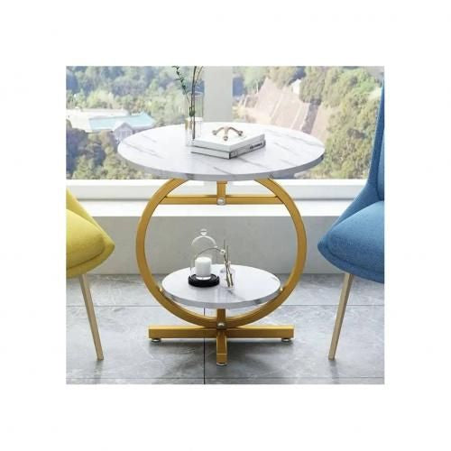 MFurn Luxury Side Table – Golden Metal Frame with Marble Surfac