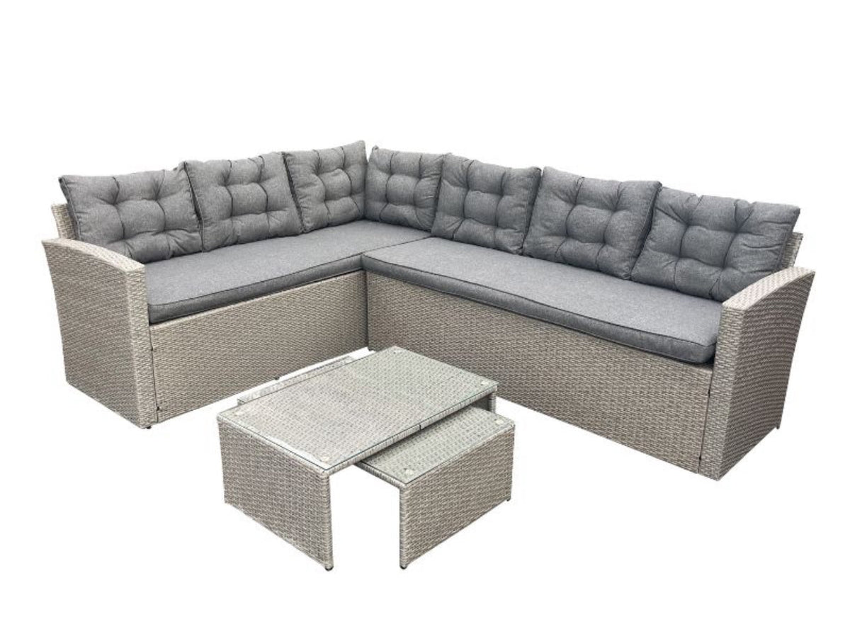 MFurn Marseille 6-Seater Modular Rattan Patio Corner Lounge Set – Grey