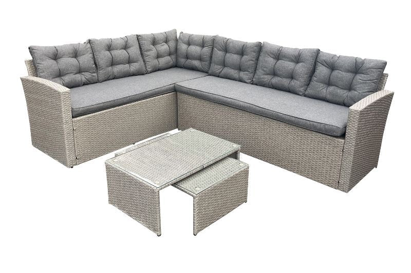 MFurn Marseille 6-Seater Modular Rattan Patio Corner Lounge Set – Grey