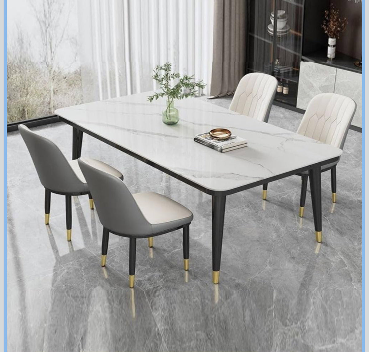 MFurn Trendy Marble Sintered Top Dining Table & Chair 5pc Set