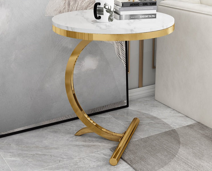 MFurn Marble Nordic Style Home Furniture Stainless Steel Gold Round Corner Side Table