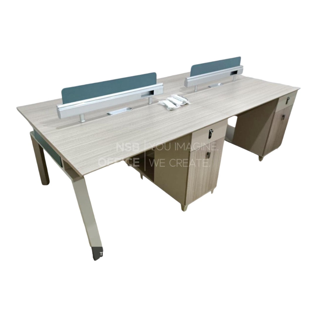 Four Way Workstation With Fixed Lockable Pedestals
